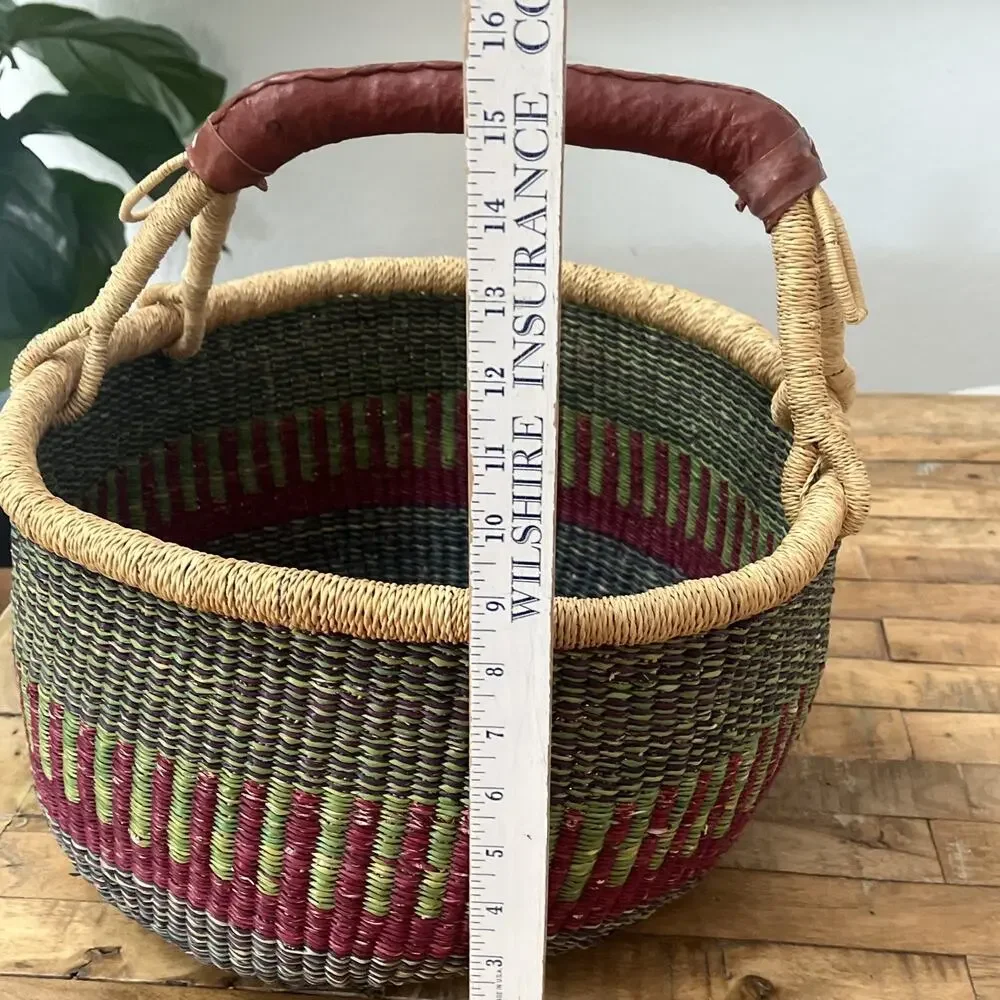 Vintage Hand-woven African Bolga Basket Leather Handle 15